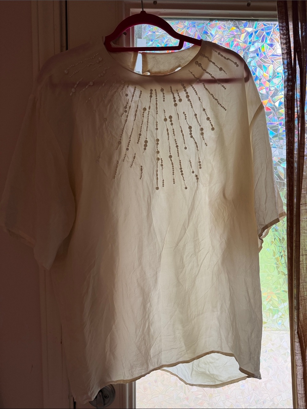 Vintage Classic Cream Embellished Women's Top